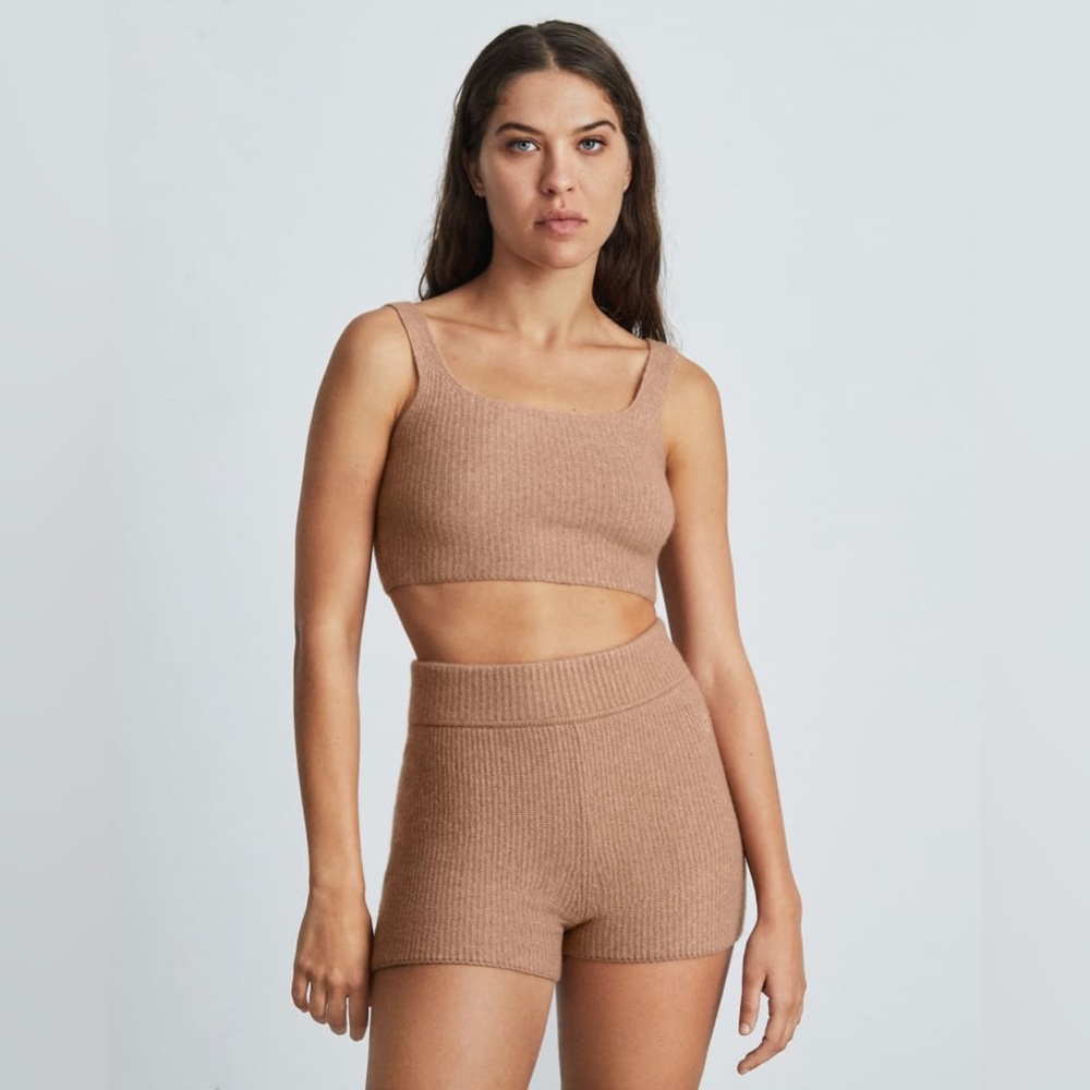EVERLANE The Cozy-Stretch Wool Blend Ribbed Crop Tank in Camel Size Medium NWT